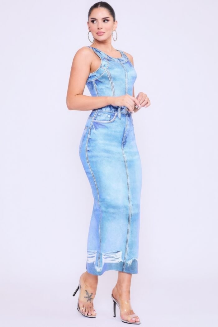 Denim print midi dress - image 3