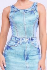 Denim Print Midi Dress - Image 4
