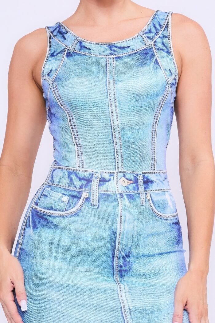Denim print midi dress - image 4