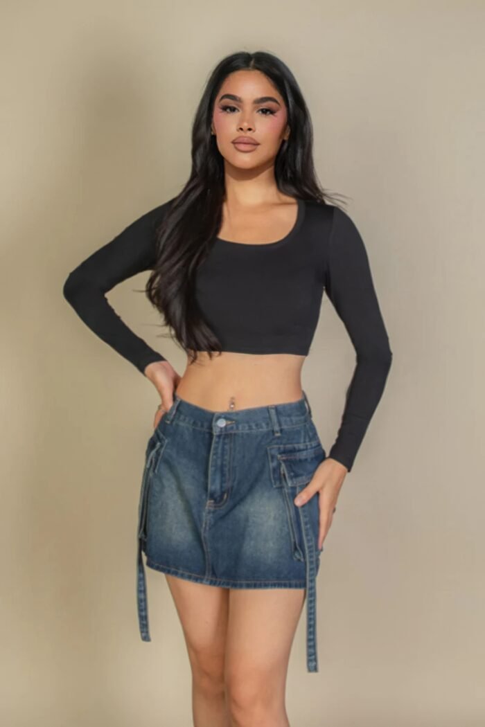 Square neck long sleeve top
