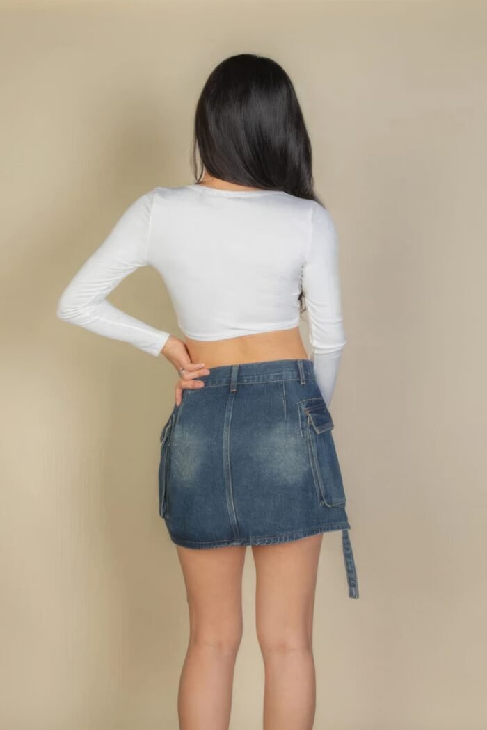 Solid rib knit square neck long sleeve top - image 3