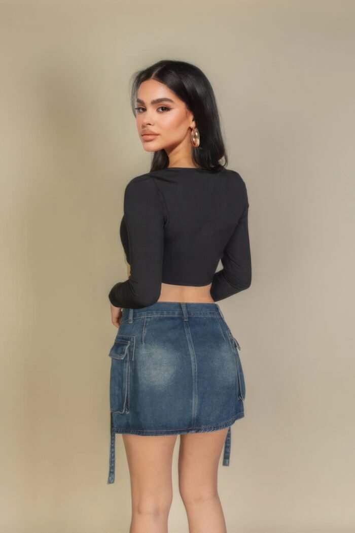Solid rib knit square neck long sleeve top - image 6