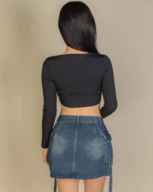 solid rib knit square neck long sleeve top