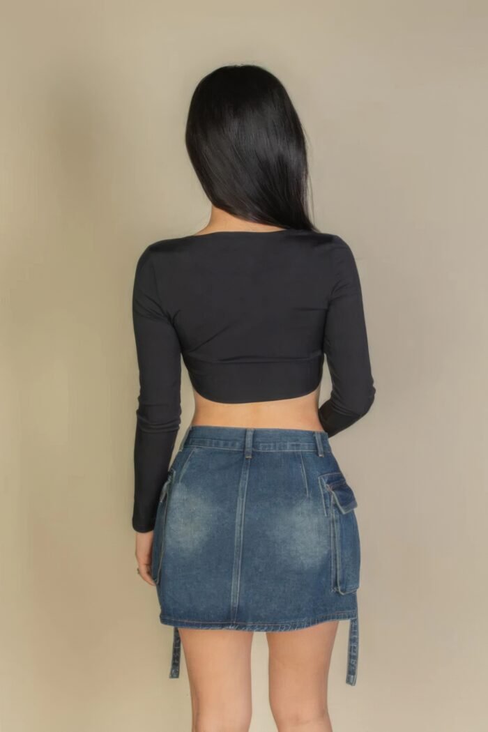 Solid rib knit square neck long sleeve top - image 7