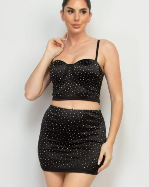 Black Sweetheart Bustier Rhinestones Crop Top