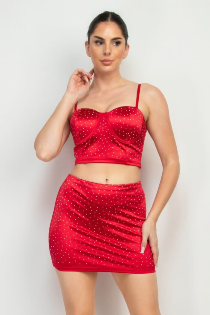 Sweetheart bustier rhinestones crop top