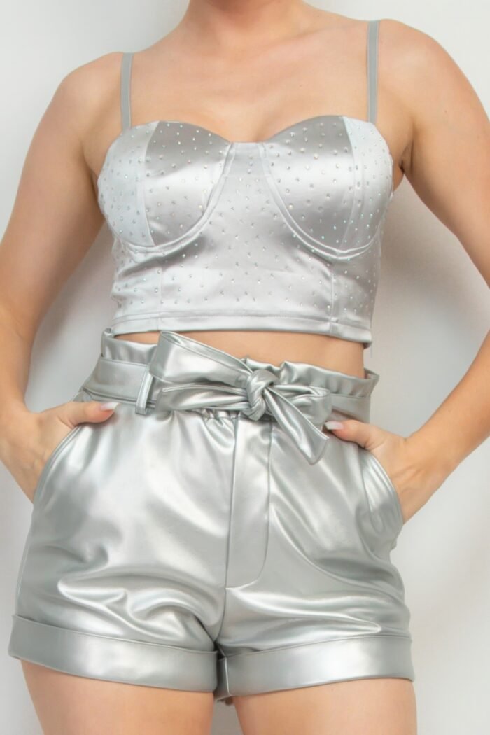 Sweetheart bustier rhinestones crop top