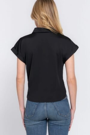 Short Slv Front Tie Stretch Ity Top