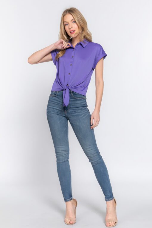 Short Slv Front Tie Stretch Ity  Top - Image 6