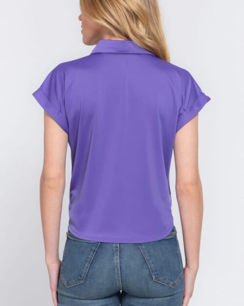 short slv front tie stretch ity top