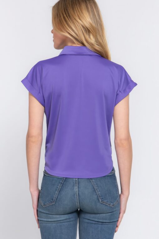 Short Slv Front Tie Stretch Ity  Top - Image 8