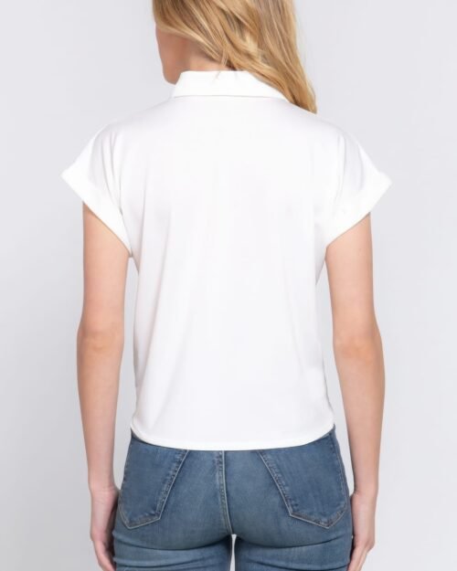 short slv front tie stretch ity top