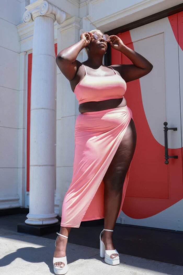 Plus size crop cami & split thigh maxi skirt set - image 26