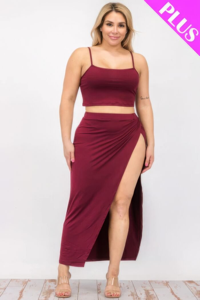 Plus size crop cami & split thigh maxi skirt set - image 12