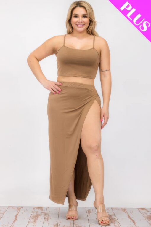 Plus Size Crop Cami & Split Thigh Maxi Skirt Set - Image 7