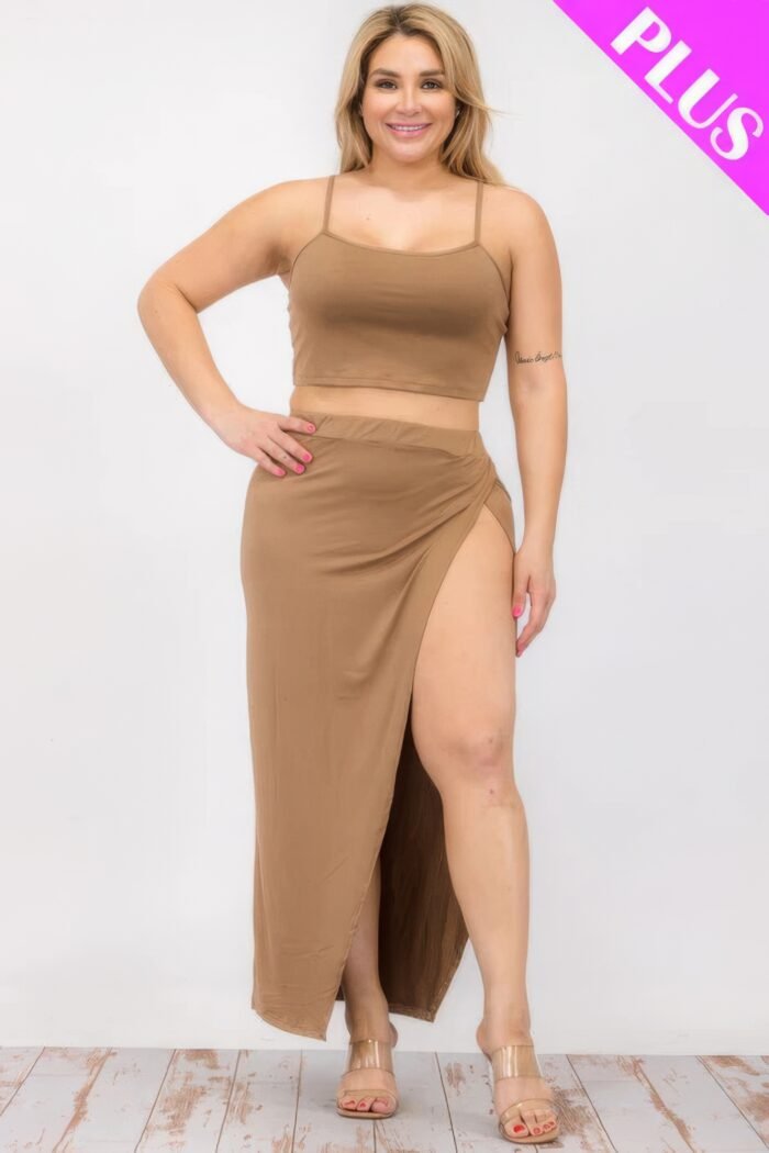 Plus size crop cami & split thigh maxi skirt set - image 7