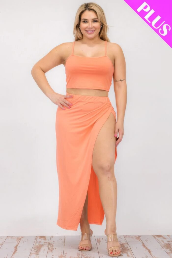Plus size crop cami & split thigh maxi skirt set - image 30