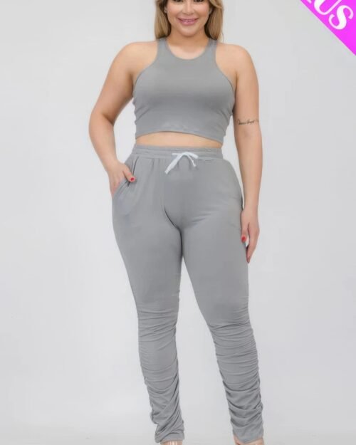 plus size crop tank top & ruched pants set