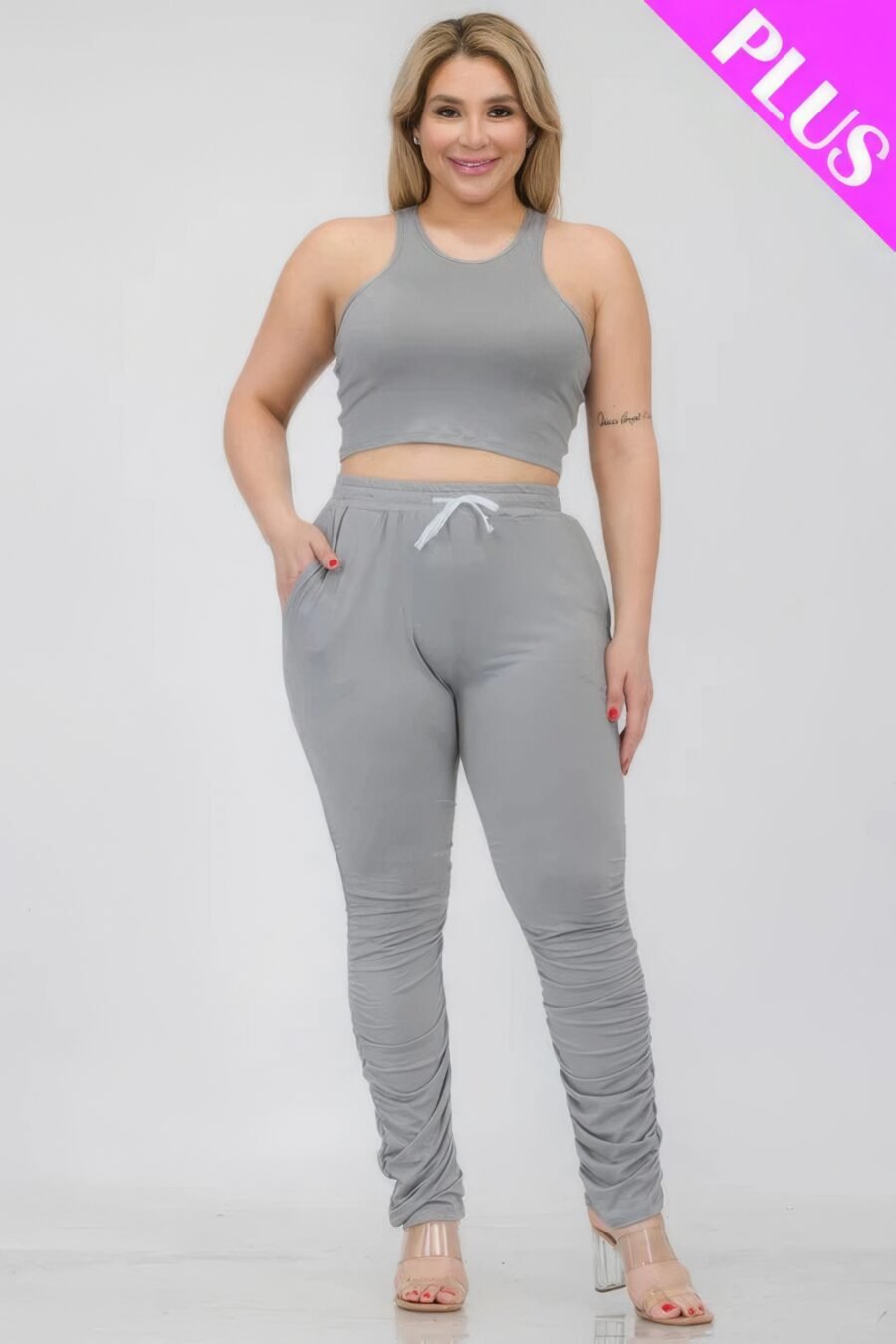Plus size crop tank top & ruched pants set - image 30