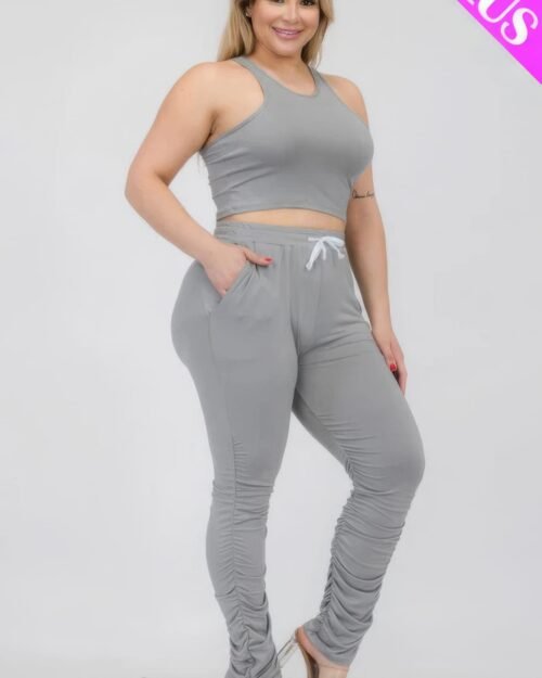 plus size crop tank top & ruched pants set