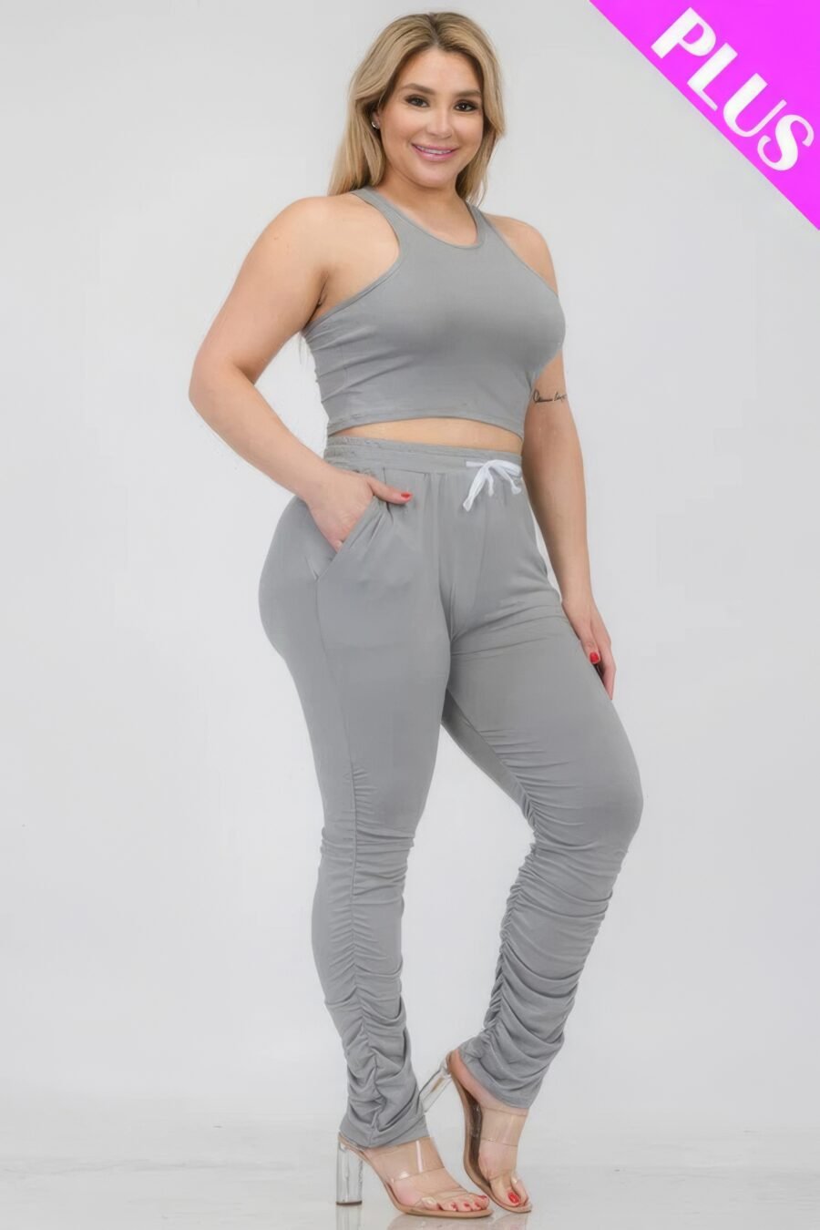 Plus size crop tank top & ruched pants set - image 31