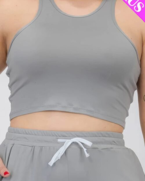 plus size crop tank top & ruched pants set