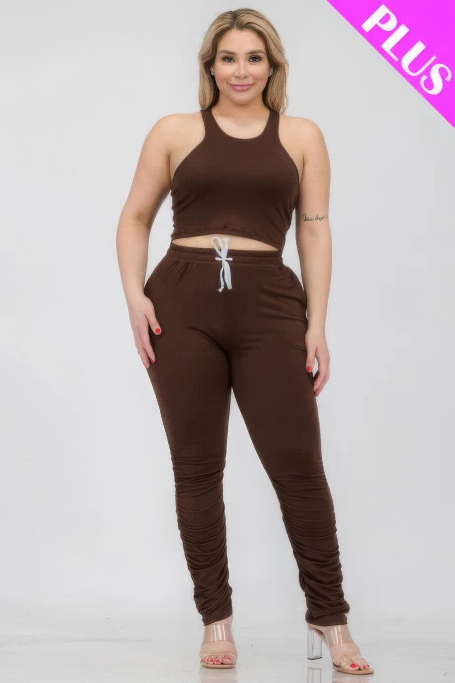 Plus size crop tank top & ruched pants set - image 26