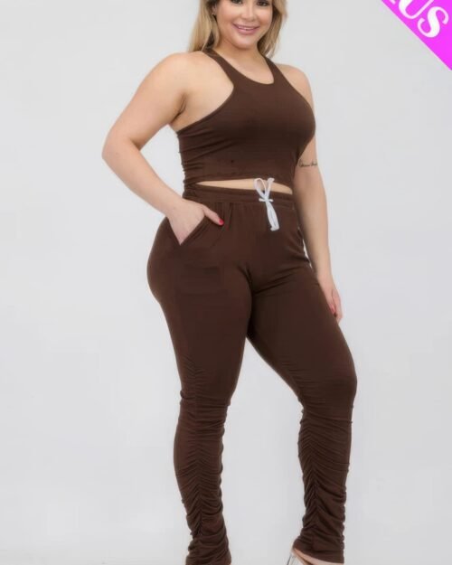 plus size crop tank top & ruched pants set