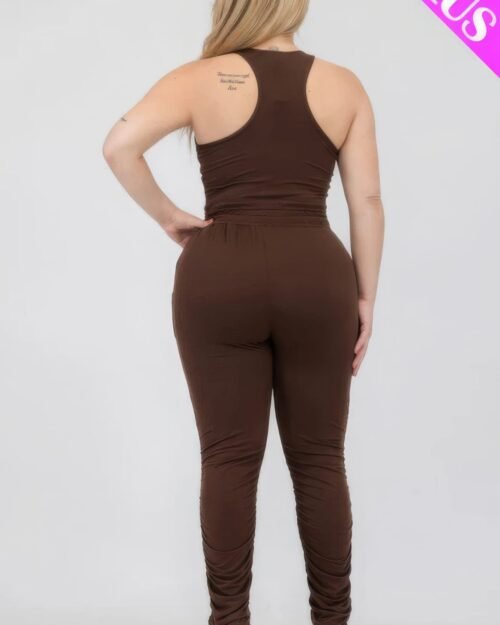 plus size crop tank top & ruched pants set