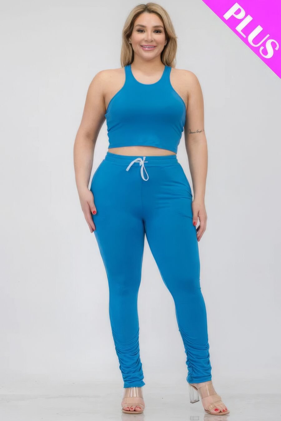 Plus size crop tank top & ruched pants set - image 12