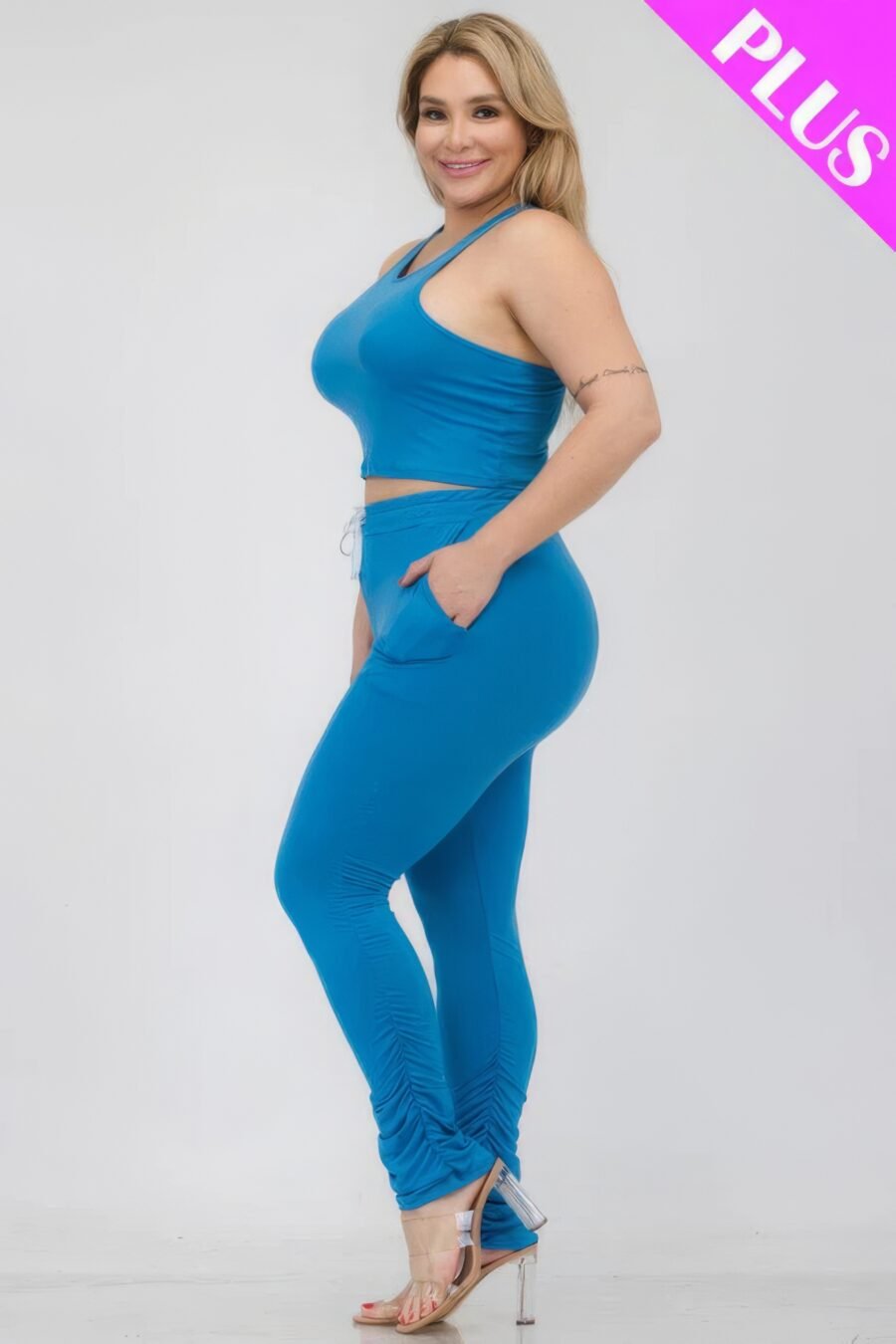 Plus size crop tank top & ruched pants set - image 13