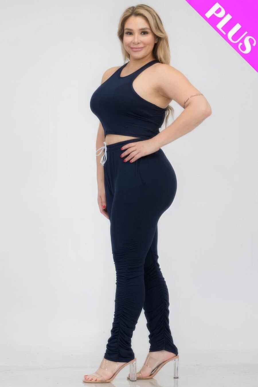 Plus size crop tank top & ruched pants set - image 8