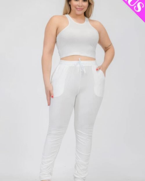 plus size crop tank top & ruched pants set