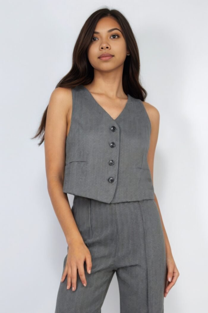 Herringbone v-neck buttoned vest top