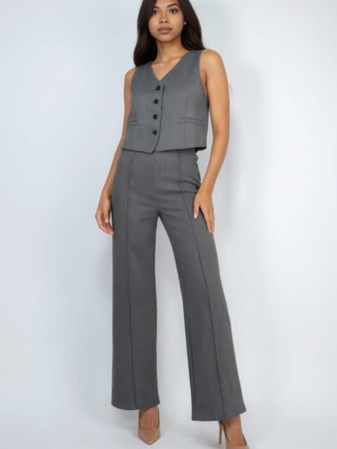 Herringbone V-neck Buttoned Vest Top