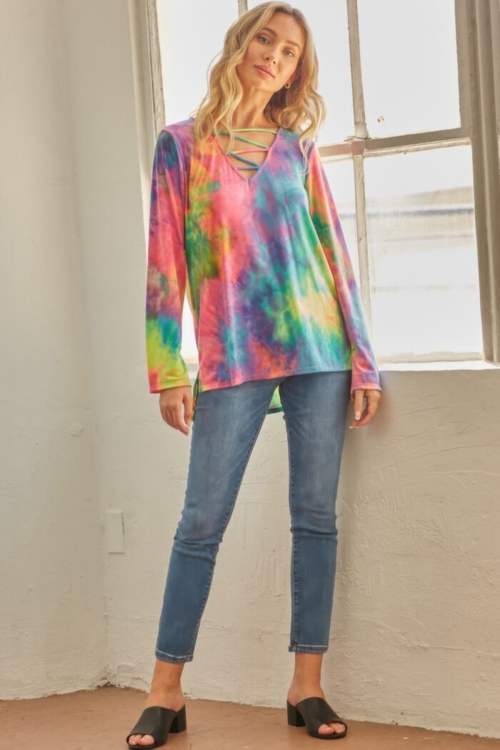 Tie-dye cage hi-low top