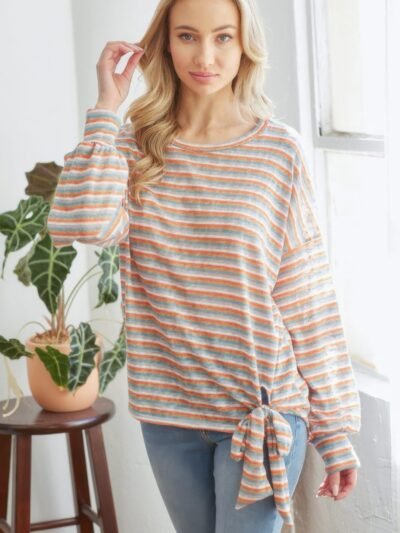 Striped Longsleeve Top With Ribbon