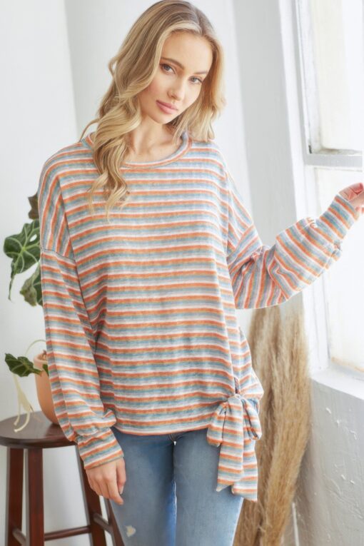 Striped Longsleeve Top With Ribbon - Image 2