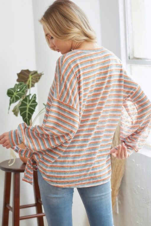 Striped Longsleeve Top With Ribbon - Image 5