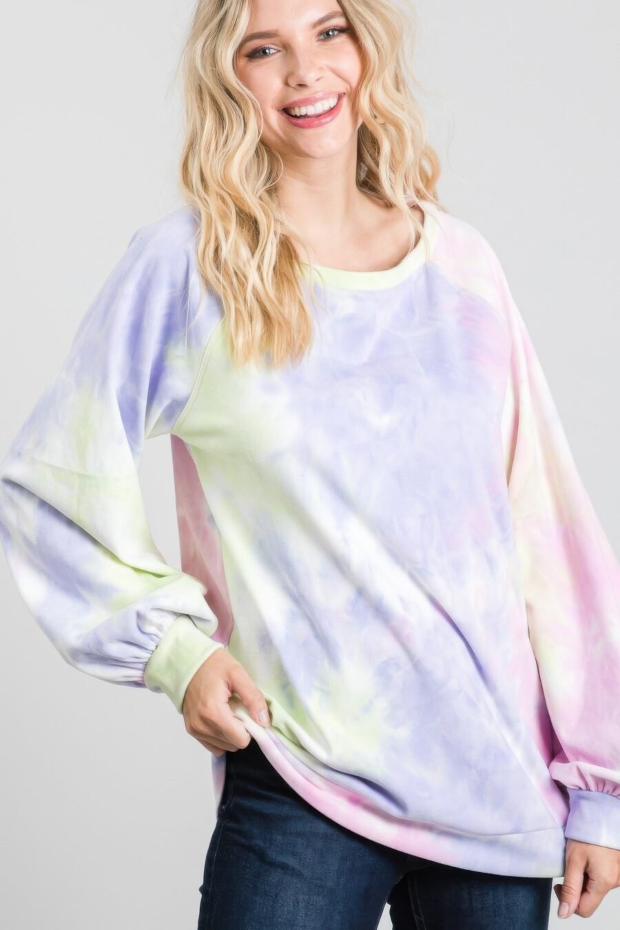 Tie-dye puff long sleeve top