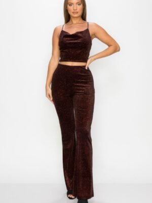 Glittery Flare High-rise Elastic Pants Glittery Flare High-rise Elastic Pants