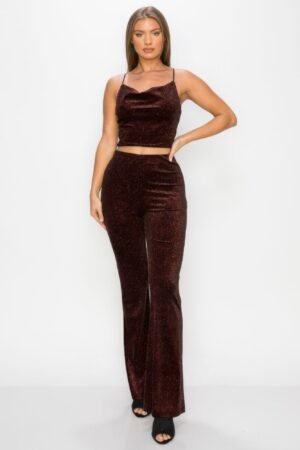 Glittery Flare High-rise Elastic Pants Glittery Flare High-rise Elastic Pants