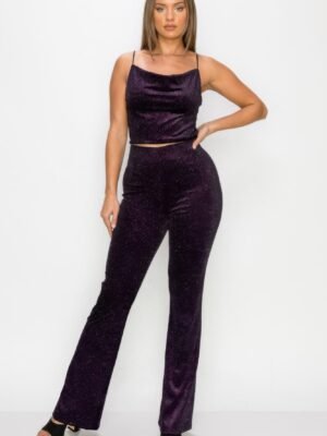 Glittery Flare High-rise Elastic Pants Glittery Flare High-rise Elastic Pants