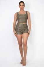 Faux Leather Cargo Mini Shorts - Image 2