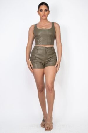 Faux Leather Cargo Mini Shorts Faux Leather Cargo Mini Shorts