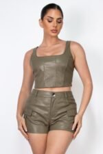 Faux Leather Square Zippered Crop Top - Image 9
