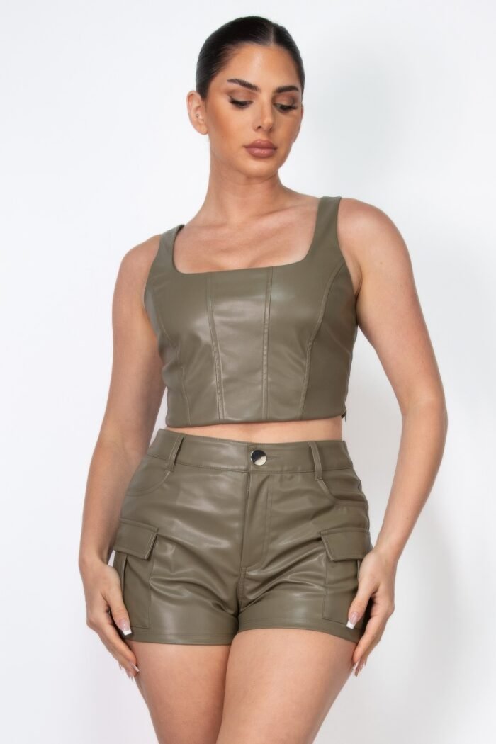 Faux leather square zippered crop top - image 9