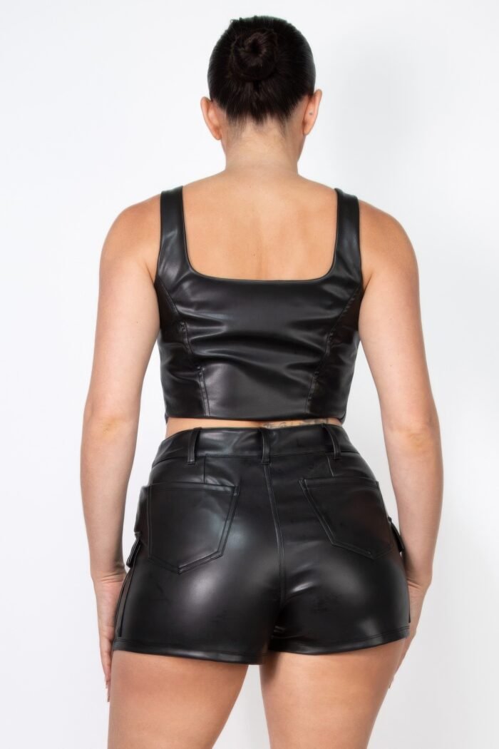 Faux leather square zippered crop top - image 8