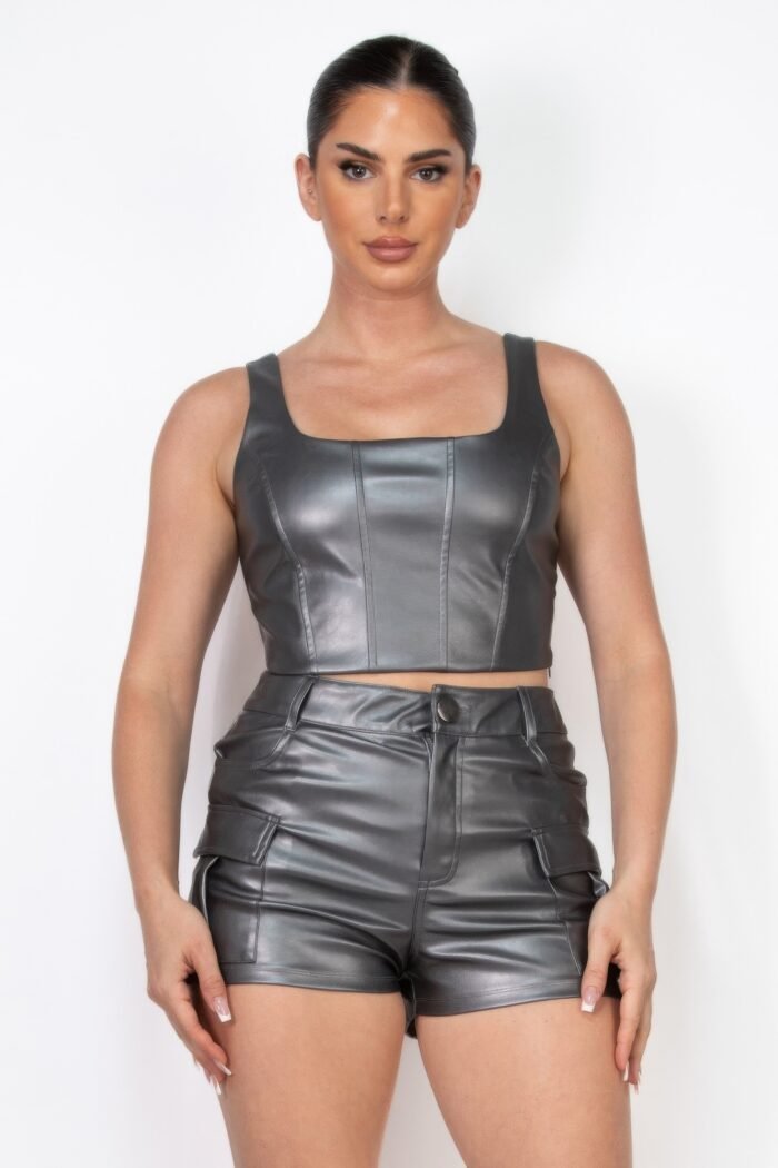 Faux leather square zippered crop top - image 1