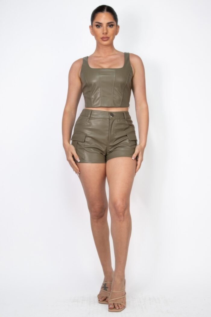 Faux leather square zippered crop top - image 10